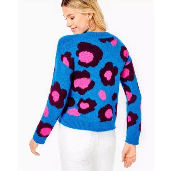 Lilly Pulitzer Ferrara Sweater Blue Flare Growl and Prowl Jacquard Print Size XS - Picture 5 of 16